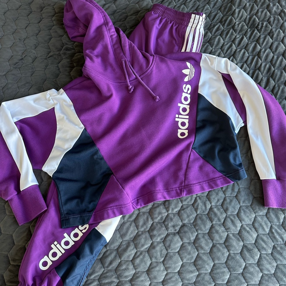 Adidas Women’s Purple Crop Hoodie and Pants Set S Top, M Bottoms